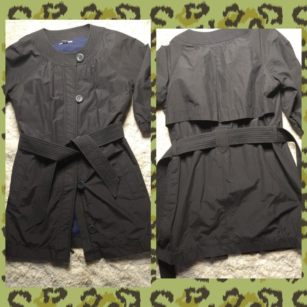 Vince Black Trench Style Belted Crew Neck Jacket - Picture 3 of 15